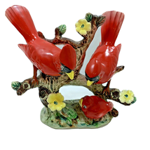 Cardinals on Branch Baby Yellow Rose Hand Painted Bird Figurine Made in Japan - £11.88 GBP