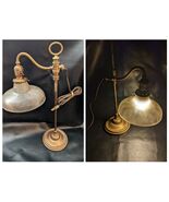 Antique Adjustable Table Desk Lamp French Cast Brass Art Nouveau Glass S... - €295,97 EUR