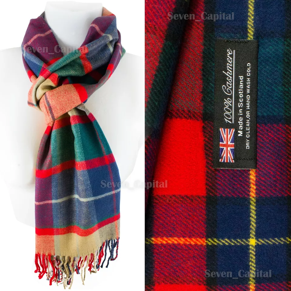 1 Red Green Beige Plaid Scarf 100% Cashmere Scotland Super Soft - £18.37 GBP