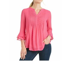 Charter Club Womens S Pink Double Ruffle Clipdot Textured Pintuck Top NWT W60 - £19.33 GBP