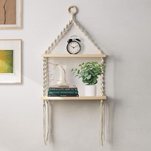 Macrame Wall Hanging Shelf Bohemian Designs Wooden Shelves and Cotton Cord - £23.13 GBP