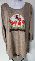 Cactus + Pearl Women&#39;s Size XXL Sheep Flowers Shirt Top 3/4 Sleeve Light... - $15.19