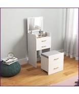 3-in-1 Dressing Table Vanity Desk Flip-Top Mirror Glass Top &amp; Stool - $294.91 CAD