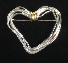Vintage PD Premier Designs Heart Goldtone and Silvertone Pin Brooch - $281.30 MXN