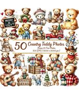50 Country Teddy Bear Watercolor Clipart Bundle | Rustic Farmhouse Bear ... - $5.07 CAD