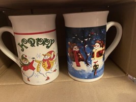 Set Of 2 Snowmen Royal Norfolk Christmas Coffee Cocoa Mugs - £9.36 GBP