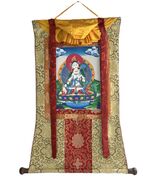 HAND-PAINTED WHITE TARA TIBETAN THANGKA BUDDHIST GODDESS ART WITH SILK B... - $148.44