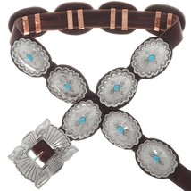 Navajo Turquoise Concho Belt, Native American Hand Stamped Silver, Full Size - £427.54 GBP