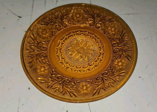 Vintage Amber Sandwich Pressed Glass Plate 7 Inch Indiana? - $14.99