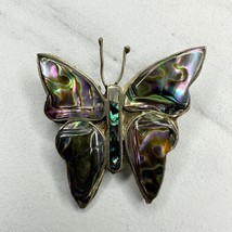 Vintage Alpaca Mexico Silver Tone Abalone Shell Butterfly Inlay Brooch Pin - £13.48 GBP