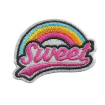 SWEET IRON ON PATCH 2&quot; Small Retro 70&#39;s Style Rainbow Cute Embroidered Applique - £3.95 GBP