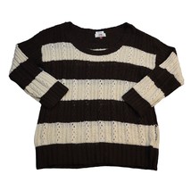 LEI Sweater Juniors XL Cream Brown Striped Long Sleeve Casual Scoop Neck - £23.42 GBP