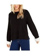 MSRP $60 Bar III x Becca Tilley Contrast-Cuff Crewneck Sweater Black Size 2XL - €30,09 EUR
