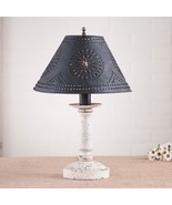 BEDSIDE TABLE LAMP with Punched Tin Shade - Distressed VINTAGE WHITE Fin... - €188,29 EUR