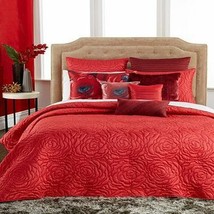 INC International Concepts Portia King Coverlet Quilt Bedspread Polyester Red A+ - £105.02 GBP