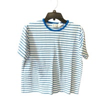 Basic Editions Womens Size Large L Blue White Striped Short Sleeve Ribbed Tee Ts - £10.09 GBP