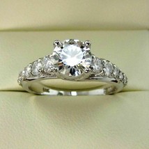 Solid 14k White Gold 2.70Ct Round Cut White Moissanite Engagement Ring in Size 6 - £210.53 GBP