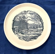 Vintage Currier &amp; Ives Cake Plate 10.5&quot; Blue White Crimped Edge Getting ... - $39.59