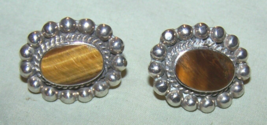 Pierced Earrings-Mexican Silver Earrings w/Brown Center-Lot 14 - £11.19 GBP