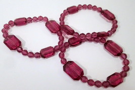 Dusty Rose / Mauve Acrylic or Lucite Faceted Bead Bracelets Lot of 3 Pin... - $14.00