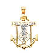 14K Two Tone Gold Jesus Crucifix Anchor Pendant - £212.30 GBP