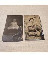 Two Vintage Metal Photographs of Young Woman and Baby History Antique Pi... - £6.26 GBP