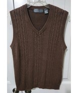 Oscar De La Renta Sweater Vest Mens L Brown Sleeveless Cotton V-Neck Cab... - $28.75