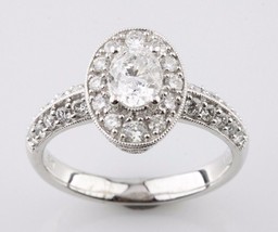 1.24 Carato Ovale Diamante 18k Oro Bianco Fidanzamento Anello Accenti Misura 6.5 - £2,851.15 GBP