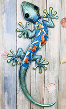 Ebros Crawling Green Metal Lizard Gecko with Blue Glass Body Wall Decor 18.5&quot;L - £26.53 GBP