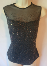 Black Tie Oleg Cassin 12 L top formal cocktail beaded sheer black - $469.16 MXN
