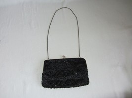 Vintage Black Beaded Purse Marshall Field Silver Chain Clasp Evening Cocktail - £11.87 GBP