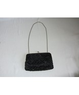 Vintage Black Beaded Purse Marshall Field Silver Chain Clasp Evening Coc... - £11.59 GBP