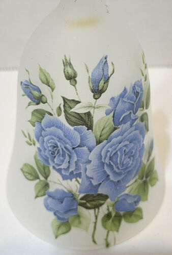 Primary image for Vintage Viking Frosted Glass Hand Painted Blue Roses Bell 6 Inches Tall