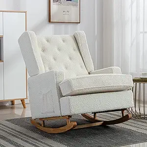 Rocking Chair Nursery Modern High Back Armchair Upholstered Accent Chair... - $498.99
