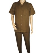 Men 2pc Walking Leisure Suit Short Sleeves By DREAMS 256-22 Solid Caramel - $136.91 CAD