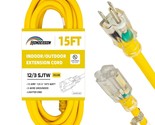 15Ft 12/3 Lighted Outdoor Extension Cord - 12 Gauge Sjtw Heavy Duty Yell... - £27.13 GBP