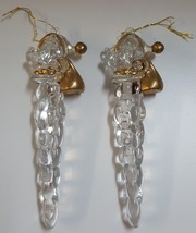 (I) Set Plastic Santa Claus Icicle Christmas Tree Holiday Ornaments Clear Gold - £4.66 GBP