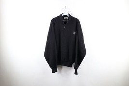 Vtg 90s Pearl Izumi Mens Large Wool Knit Half Zip Pullover Sweater Jacket Black - £37.21 GBP