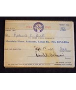 Vintage BPOE Membership Card Lodge No 1714 Mountain Home Arkansas Elks 1... - $20.91 CAD