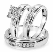 1.50CT Imitación Diamante para Él Y Ella Boda Trío Set Anillos 14K Blanc... - £155.79 GBP