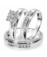 1.50CT Imitación Diamante para Él Y Ella Boda Trío Set Anillos 14K Blanc... - £157.45 GBP