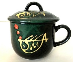 Abstract Fish Design Pottery Mug with Lid Black &amp; Green 2.75&quot;H 3&quot;W  6oz EUC - £7.16 GBP