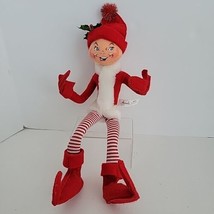 VTG Annalee Mobilite 14”Red Elf Santa 2004 Holiday Decor Bendable Sitter Shelf - $23.38