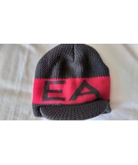 Emporio Armani Designer Beanie Hat Cap Visor Pure virgin wool Grey Red U... - £37.72 GBP
