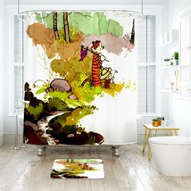 Calvin And Hobbes 02 Shower Curtain Bath Mat Bathroom Waterproof Decorative - £18.06 GBP+