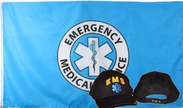 Wholesale Combo 3x5 Emergency Medical Service Flag &amp; EMS Gold Black Hat Cap PREM - £7.83 GBP