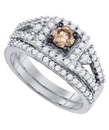 14kt White Gold Round Brown Diamond Bridal Wedding Ring Band Set 1 Ctw - £1,426.59 GBP