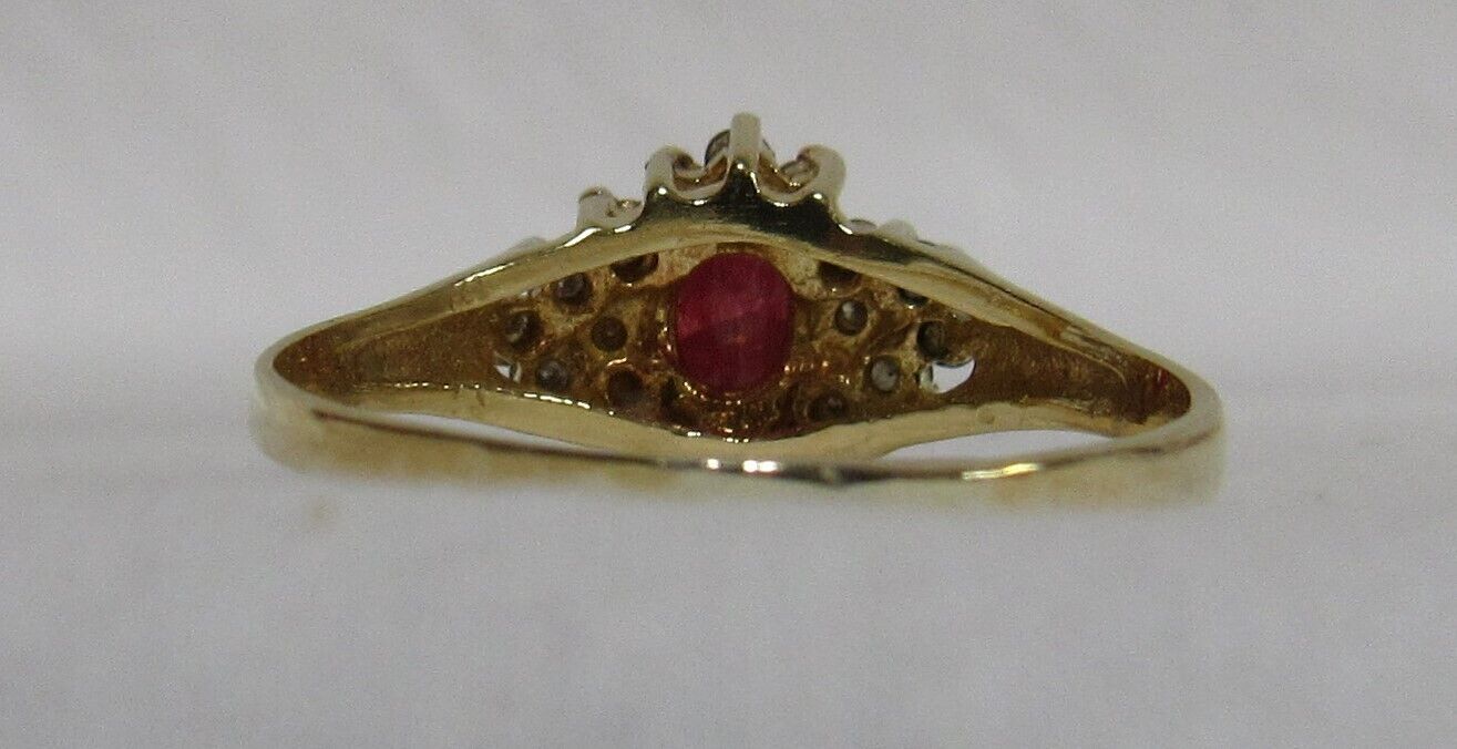 18K 750 Yellow Gold Natural Ruby & Diamond Cluster Ladie's Sz 8.25 Ring 3g PAZ Item image 5