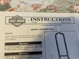 HARLEY DAVIDSON INSTRUCTION SHEET Sport Luggage Rack. Kit No. 53899-02/ ... - $3.95