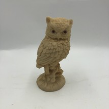 Vintage Owl Figurine Red Glass Eyes Tabletop Animal Bird Decor Resin - £15.81 GBP